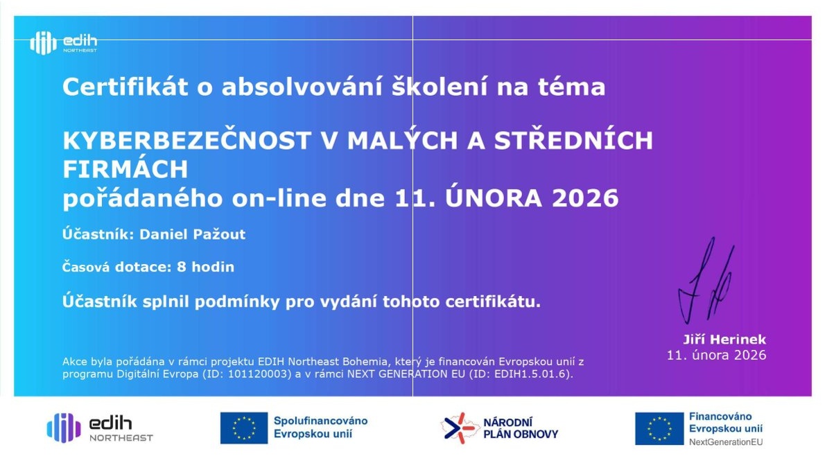 Certifikát Kyberbezpečnost v malých a středních firmách